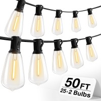 Addlon 50 Ft Outdoor String Lights,Waterproof Patio Lights Ul Listed With 25+2 Shatterproof Dimmable St38 Led Bulbs,2700K Connectable Outdoor Lighting For Backyard Bistro Garden