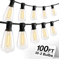 Addlon 100 Ft (2X50Ft) Outdoor String Lights,Waterproof Patio Lights Ul Listed With 50+2 Shatterproof Dimmable St38 Led Bulbs,2700K Connectable Outdoor Lighting For Backyard Bistro Garden