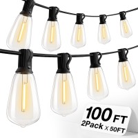 Addlon 100 Ft (2X50Ft) Outdoor String Lights,Waterproof Patio Lights Ul Listed With 30+2 Shatterproof Dimmable St38 Led Bulbs,2700K Connectable Outdoor Lighting For Backyard Bistro Garden