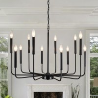 Alisadaboy Black Chandelier For Dining Room Farmhouse 12 Light Large Chandeliers Light Fixture Dia. 31.3? Industrial Metal Pendant Lighting For Living Room, Entryway, Kitchen, Foyer