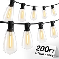 Addlon 200 Ft (4X 50Ft) Outdoor String Lights,Waterproof Patio Lights Ul Listed With 60+4 Shatterproof Dimmable St38 Led Bulbs,2700K Connectable Outdoor Lighting For Backyard Bistro Garden