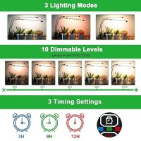 Sdovuerc Grow Lights For Indoor Plants 4 Heads Full Spectrum Led Plant Lamps With Clips And 10 Feet Cables For Seeding Growing