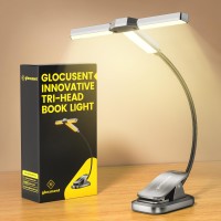 Glocusent Innovative Tri-Head Book Light For Reading In Bed, 3 Colors & 5 Brightness Levels, 1000Mah Rechargeable, With 30-Min Timer, 10-100Hrs, Partner Friendly, Perfect For Book Lovers