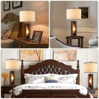 Roriano Rustic Table Lamps For Living Room Set Of 2 With 2 Usb Ports Farmhouse Vintage Nightstand Lamp With Amber Glass Night L