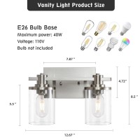 Dadul 2Light Bathroom Vanity Light Brushed Nickel Bathroom Lights Fixtures Over Mirror Vanity Lights Wall Mount With Clear Gl