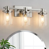 Dadul 3Light Bathroom Vanity Light Brushed Nickel Bathroom Lights Fixtures Over Mirror Vanity Lights Wall Mount With Clear Gl