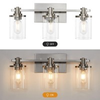 Dadul 3Light Bathroom Vanity Light Brushed Nickel Bathroom Lights Fixtures Over Mirror Vanity Lights Wall Mount With Clear Gl