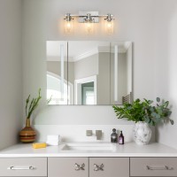 Dadul 3Light Bathroom Vanity Light Brushed Nickel Bathroom Lights Fixtures Over Mirror Vanity Lights Wall Mount With Clear Gl