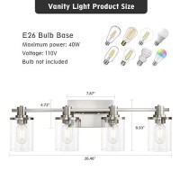 Dadul 4Light Bathroom Vanity Light Brushed Nickel Bathroom Lights Fixtures Over Mirror Vanity Lights Wall Mount With Clear Gl