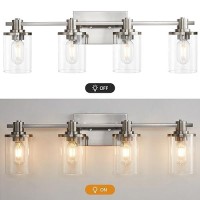 Dadul 4Light Bathroom Vanity Light Brushed Nickel Bathroom Lights Fixtures Over Mirror Vanity Lights Wall Mount With Clear Gl