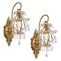 Fetason Hardwired Gold Wall Sconces Wall Lighting Set Of 2 Vintage Crystal Wall Light Fixture Wall Mounted Lamp For Bedroom Li