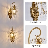 Fetason Hardwired Gold Wall Sconces Wall Lighting Set Of 2 Vintage Crystal Wall Light Fixture Wall Mounted Lamp For Bedroom Li