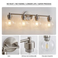 Bathroom Light Fixtures, 4 Lights Bathroom Vanity Light Brushed Nickel Round Finish, Bathroom Vanity Lights With Clear Globe Glass Shades, Wall Sconce For Mirror, Bedroom, Living Room, Kitchen