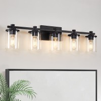 Dadul 5Lights Bathroom Light Fixtures With Clear Glass Shade E26 40W Matte Black Bathroom Vanity Light Fixtures Over Mirro