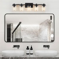 Dadul 5Lights Bathroom Light Fixtures With Clear Glass Shade E26 40W Matte Black Bathroom Vanity Light Fixtures Over Mirro