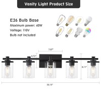 Dadul 5Lights Bathroom Light Fixtures With Clear Glass Shade E26 40W Matte Black Bathroom Vanity Light Fixtures Over Mirro