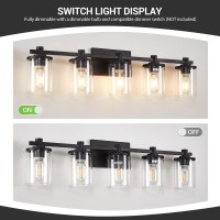 Dadul 5Lights Bathroom Light Fixtures With Clear Glass Shade E26 40W Matte Black Bathroom Vanity Light Fixtures Over Mirro