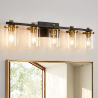 Dadul 5Lights Bathroom Light Fixtures Gold And Black Bathroom Vanity Light Over Mirror Black Bathroom Vanity Lighting With Cl