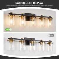 Dadul 5Lights Bathroom Light Fixtures Gold And Black Bathroom Vanity Light Over Mirror Black Bathroom Vanity Lighting With Cl