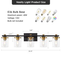 Dadul 5Lights Bathroom Light Fixtures Gold And Black Bathroom Vanity Light Over Mirror Black Bathroom Vanity Lighting With Cl