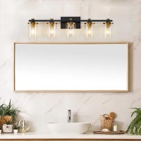 Dadul 5Lights Bathroom Light Fixtures Gold And Black Bathroom Vanity Light Over Mirror Black Bathroom Vanity Lighting With Cl