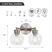 Bathroom Light Fixtures 2 Lights Bathroom Vanity Light Brushed Nickel Round Finish Clear Globe Glass Shades Wall Sconce For Mi