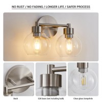 Bathroom Light Fixtures 2 Lights Bathroom Vanity Light Brushed Nickel Round Finish Clear Globe Glass Shades Wall Sconce For Mi