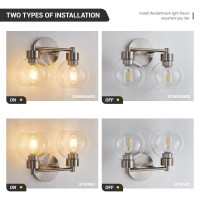 Bathroom Light Fixtures 2 Lights Bathroom Vanity Light Brushed Nickel Round Finish Clear Globe Glass Shades Wall Sconce For Mi