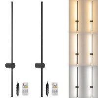 Oiyio Modern Plug In Wall Sconce Set Of 2, Black Led Wall Sconces Set Of Two With Remote Control, Plug In Wall Lamp With Timer, 360 Rotate, 39.4 Inches Plug In Wall Lights