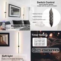 Oiyio Modern Plug In Wall Sconce Set Of 2, Black Led Wall Sconces Set Of Two With Remote Control, Plug In Wall Lamp With Timer, 360 Rotate, 39.4 Inches Plug In Wall Lights