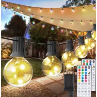 Omika Christmas Led Outdoor Patio Lights, 33Ft Outdoor Waterproof 30Led Warm White & Rgb G40 String Lights, Connectable Hanging Lights With Remote Decorative For Porch Garden Party Wedding Christmas