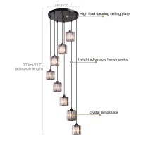 Meimond Long Chandeliers For High Ceilings,Modern Crystal Pendant Light,Raindrop Drop Lamp,Hanging Flush Mount Lighting Fixtures For Spiral Staircase,Foyer,Entryway,Living Room,Black (8 Lights)