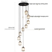 Meimond Long Chandeliers For High Ceilings,Modern Crystal Pendant Light,Raindrop Drop Lamp,Hanging Flush Mount Lighting Fixtures For Spiral Staircase,Foyer,Entryway,Living Room,Black (9 Lights)