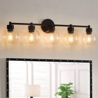 Bathroom Light Fixtures Matte Black Vanity Light 5 Light Bathroom Lights Over Mirror With Globe Glass Shade And Metal Base Va