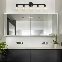 Bathroom Light Fixtures Matte Black Vanity Light 5 Light Bathroom Lights Over Mirror With Globe Glass Shade And Metal Base Va