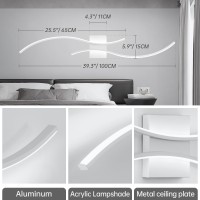 Caneoe Modern Wall Sconce White Long Strip Led Wall Light Fixtures 39Inch Wave Design Indoor Wall Lamp For Living Room Bedroom