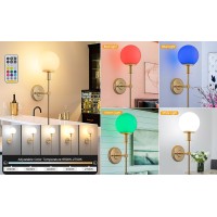 Tumgog Battery Operated Wall Sconces Set Of 2 Gold Glass Globe Rechargeable Wireless Wall Light Fixture With Remote 10 Colors Mo