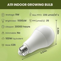 Grow Light Bulbs Led Grow Light Bulbs Full Spectrum A19 Plant Light Bulbs 100W Equivalent E26 Base 9W Grow Light Bulbs 5000K