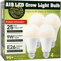 Grow Light Bulbs Led Grow Light Bulbs Full Spectrum A19 Plant Light Bulbs 100W Equivalent E26 Base 9W Grow Light Bulbs 4000K