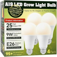 Grow Light Bulbs Led Grow Light Bulbs Full Spectrum A19 Plant Light Bulbs 100W Equivalent E26 Base 9W Grow Light Bulbs 4000K