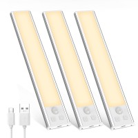 Under Cabinet Lights Motion Sensor Led Closet Light, Usb-C Rechargeable Under Counter Lights Dimmable Wireless Magnetic Stick-Anywhere Night Light For Kitchen, Wardrobe, Closets, Cupboard, 3 Pack