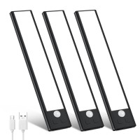 Under Cabinet Lights Motion Sensor Led Closet Light Black, Usb-C Rechargeable Under Counter Lights Dimmable Wireless Magnetic Stick-Anywhere Night Light For Kitchen, Wardrobe, Closets, Cupboard