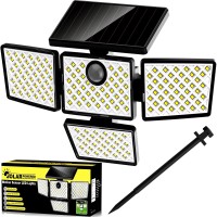 Ameritop Solar Lights Outdoor 4 Heads Motion Sensor Security Lights Wide Angle Flood Wall Lights Solar Outdoor Lights Weather