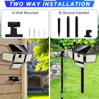 Ameritop Solar Lights Outdoor 4 Heads Motion Sensor Security Lights Wide Angle Flood Wall Lights Solar Outdoor Lights Weather