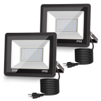 Lohas Flood Lights Outdoor 50W Dusk To Dawn Floodlight Ip66 Waterproof Plug In Floodlights 984Ft Cord 6000K Daylight Work