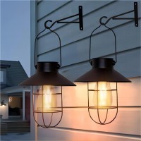 Pearlstar Solar Lanterns Outdoor Metal Solar Powered Hanging Lights Waterproof For Wall Barn Yard Garden Patio Garage Balcony Po