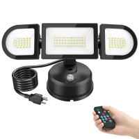 Imaihom 65W Dusk To Dawn Outdoor Lighting, 6500Lm Brightness Adjustable Plug In Outdoor Light With Remote Control, 2 Modes 3 Heads Ip65 Waterproof 6500K Led Flood Light With Photocell For Yard (Black)