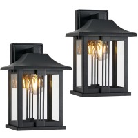 Kauen Outdoor Wall Sconce 2 Pack,Outdoor Light Fixtures Wall Mount Waterproof Anti-Rust Wall Lanterns With Clear Glass And Sand Black Aluminum For Patio Front Door Entryway, 2572-1W-2Pk