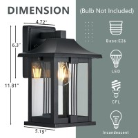 Kauen Outdoor Wall Sconce 2 Pack,Outdoor Light Fixtures Wall Mount Waterproof Anti-Rust Wall Lanterns With Clear Glass And Sand Black Aluminum For Patio Front Door Entryway, 2572-1W-2Pk