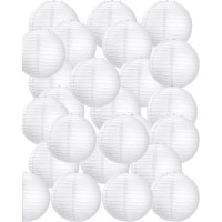 Treela 30 Pack White Chinese Japanese Paper Lanterns Decorative Hanging Ball Lanterns Round Paper Lantern Lamps For Wedding Birt